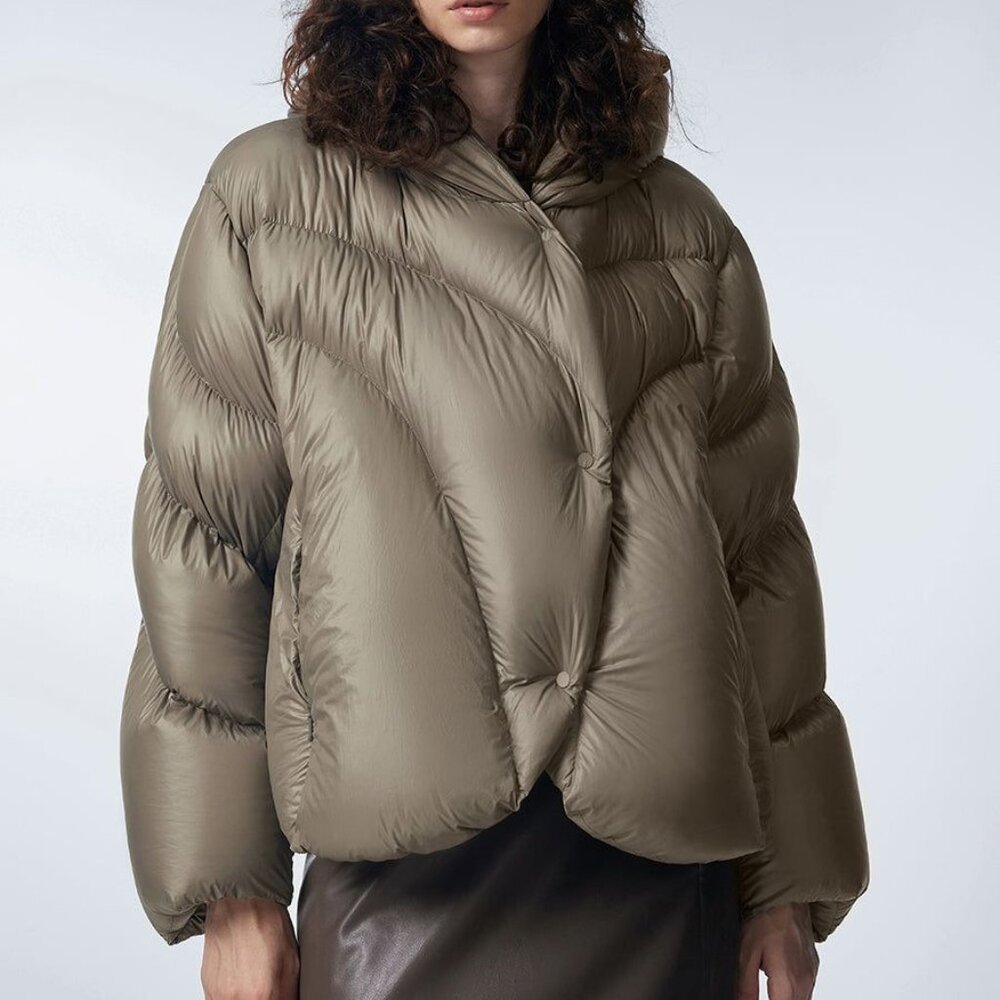 JNBY hoodie down light wear brown oversize  puffer  jacket size  XS/Small